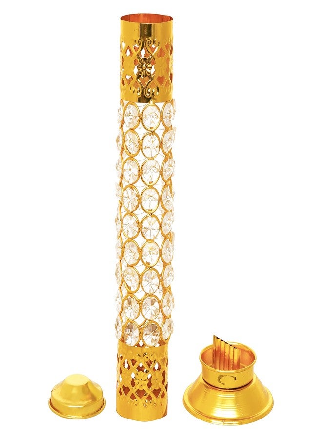 Webelkart Traditional Brass Crystal Incense Holder| Agarbatti Stand with Ash Catcher Incense Holder Stick Holder for Pooja, Decor Burner for Home Office Decoration (11.5" Inches) - Image 5